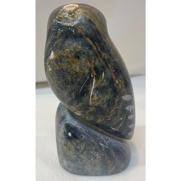 Large Native Chippewa Carved Stone Owl Sculpture By Chuck Poupart - Picture 10 of 15